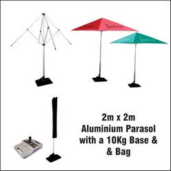 Aluminium Parasol  in sizes 2,0 x 2,0m with full colour prints