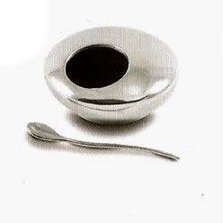 Aluminium mustard bowl with aluminium or pewter mustard spoon of your choice, recipes and presentation box included