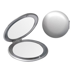 Aluminium round double sided compact mirror with magnetised seal