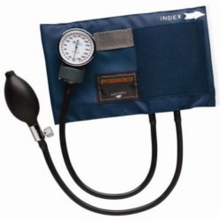 Aneroid Sphygmomanometer. Upper Arm blood pressure monitoring cuff. Does not include Stethoscope. Composed of an inflatable cuff to restrict blood flow, and a mercury manometer to measure the pressure.