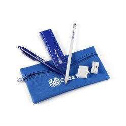 Pencil case with pen, pencil, 15cm ruler, eraser, sharpener