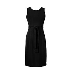 Polyester, Viscose, Spandex ladies dress. Features include: self fabric tie around waistline, sleeveless, back slit, flattering fit.
