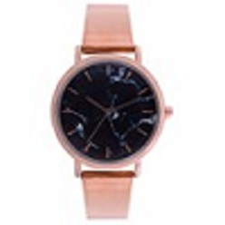 Rose gold watch with black face, 2year guarantee and mesh strap