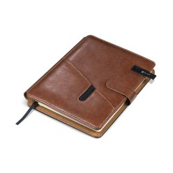 22.5 ( l ) x 17 (w ) x 2.4 ( h ) simulated leather, removable notebook PU, 80 lined pages, memory stick 8GB, ABS, version 2.0, pocket, business card holders, business card /ID holder, pen loop, zippered pocket, magnetic closure, organiser front pockets