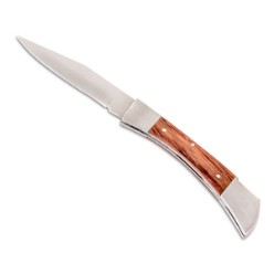 This tough and durable knife fits comfortably in your hand and is the perfect everyday knife that will never let you down. It features a stainless steel blade, wooden handle, flips open easily and has a lock back folding mechanism. Stainless Steel