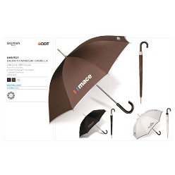 The classic fashion Balmain umbrella is a great gift that will be appreciated by its recipient . Available in 3 elegant two tone colours. Features stunning hook handle with leatherette finishing strong aluminium shaft 8 panels  Balmain branded colour co-ordinated pouch ,190T pongee  102dia.