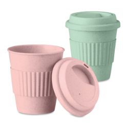 Single wall tumbler made of bamboo fiber and PP plastic with a lid and grip