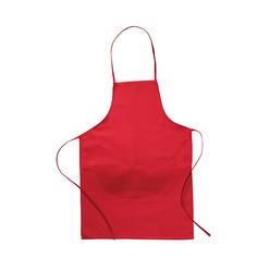 Polycotton apron that ties around neck and waist. Features include: bib and front pocket, one size fits most.