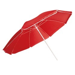170T polyester Beach umbrella with metal ribs, white trim and 2 piece ground pole