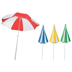 Polyester beach umbrella with alternating white panel in  a transparent bag