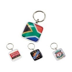 Maximum branding space aluminium keyholder with a special recess for a full colour dome sticker.