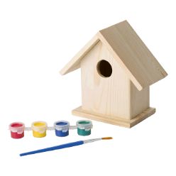 Wooden birdhouse with painting set