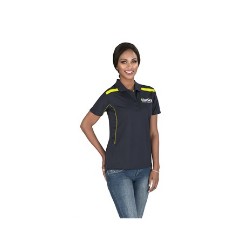 155 g/m² / 100% BIZ COOLTM polyester, stretch interlock fabric, Flat knit rib collar, Self-fabric neck tape, Four button placket with contrast piping at placket edge, Tone-on-tone buttons, Contrast shoulder panels and piping, Back and underarm mesh panel inserts