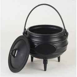 A Black Potjie Pots that is available in various colours that can be customised with Sticker with your logo and other methods.