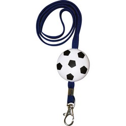 Black and white scoccer ball lanyard with clip