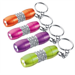 Aluminium 3 LED torch key ring in bright colours with gem stones.