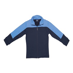 100% polyester, bonded fleece, fitted zip-up jacket with contrast panels across yoke and down sleeves, welt side pockets and wide sleeve cuffs