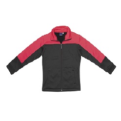 100% polyester, bonded fleece, fitted zip-up jacket with contrast panels across yoke and down sleeves, welt side pockets and wide sleeve cuffs
