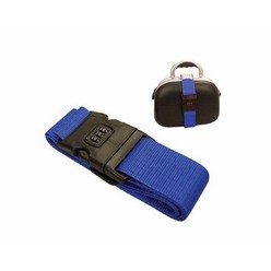 Blue luggage strap and combination lock