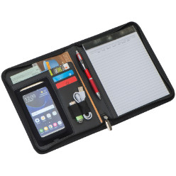 B/L A5 Z/A Folder with phone holder. notepad and various storage compartments. Presented in a protective non-woven sleeve