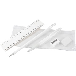 PVC matetrial pouch includes 15cm ruler, pen, pencil, eraser, sharpener