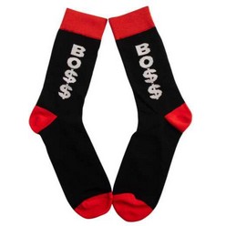 Show them whose boss with these black, red and white socks for men and ladies.  90% Cotton and 10% Spandex ensure they are soft and stay in place. Care instructions : Machine wash warm | Non chlorine Bleach | Tumble Dry Medium | Iron low heat 