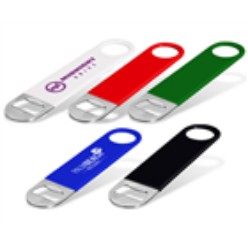 With its light weight and sleek design, this stylish and promotional bottle opener will become a waiterï¿½s best friend. This stainless steel bottle opener is perfect for getting those bottle caps off with no fuss, and it features a PVC coated handle that is ideal for branding your logo or message on, Stainless steel with PVC handle
