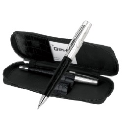 Faux leather case, solid brass ballpoint and rollerball pens with TC tip with German black ink