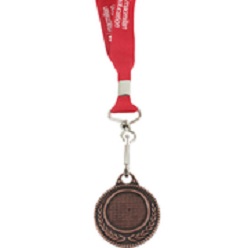 Bronze medal with screen printed ribbon includes dome on medal and one colour branding on the ribbon, medal is made of metal