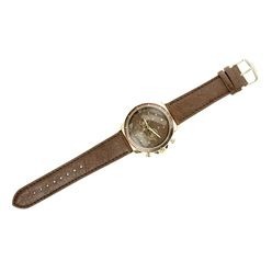 Brown Leather watch for men with a sircle face and a brown seconds dial around the face with a Day/Month/Second dials on the face and lines to keep time, the face and the second timer is the same colour as the strap