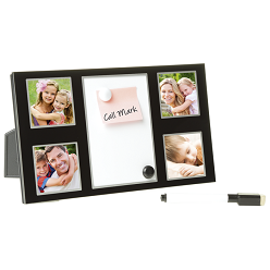 Brushed Aluminium Memo Board and Photo Frame, Hold 4 5cm x 5cm Photos, Marker pen, Magnets, Memo Board, Plastic Easel Back