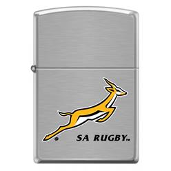 SA rugby logo on a brushed chrome zippo lighter