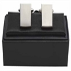 Brushed rhodium plated cufflinks rectangle in presentation box