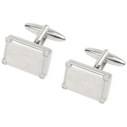 Brushed rhodium plated two-tone rectangular cufflinks with corner details in gift box