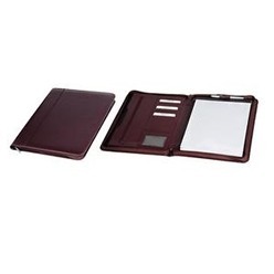 Stylish A4 Folder made from Burgundy leather with business card/credit card pockets, gusseted filing pocket, pen loop, holds A4 notepad - included, in gift box