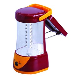 Burgundy and orange rechargeable lantern with 32 super bright LED lbulbs (recharges with solar power or main charger cable)