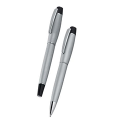 Twist action metal ballpen & Rollerball set, refill black ink, Supplied in Luxury Bettoni box