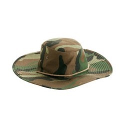 Cotton Twill Camo Bush Hat with brass eyelets and studs, cord with slide toggle, 