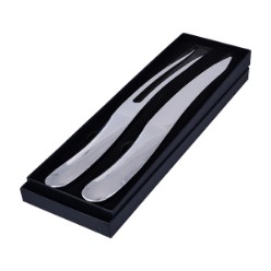 2-piece stainless steel carving set. includes carving knife and fork. Packaged in a black presentation box, Stainless Steel