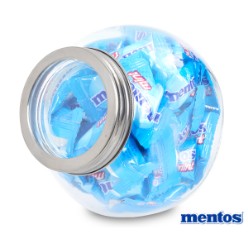 Enhance your brand positioning by offering your client this unique promo item perfect for branding your logo. Each individual glass candy jar contains 50 Mentos candies, Glass