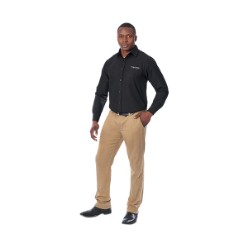 The design features include a stitched on front button stand, front patch pocket, back yoke with box pleat, curved hem and adjustable cuff buttons with button on gauntlet. Regular fit, 110gsm, 50/50 polyester, cotton