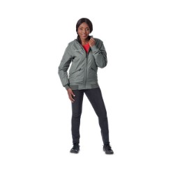 Lightly padded bomber jacket, elastic ribbing on hem and cuffs, slanted zipped pockets, trendy top-stitching detail. 100% polyester outer, 210T polyester lining, polyester wadding, Ladies: Relaxed fit. Gents: Regular fit
