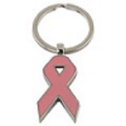 Metal cancer ribbon keyring presented in a gift box
