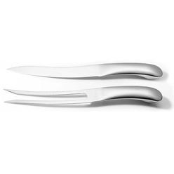 Polished stainless steel carving knife and fork set