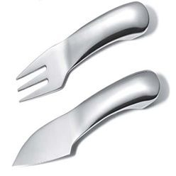Polished stainless steel serving knife and fork