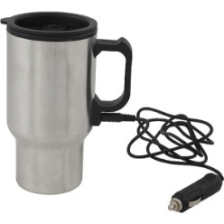 Double wall with insulated lid. Includes cord for car lighter