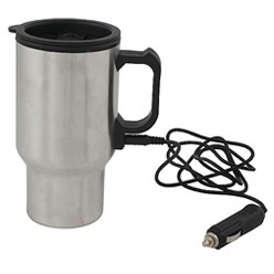 Stainless steel Thermal Mug with insulated lid, 450ml capacity, plugs into car charger, cord included