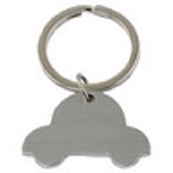Car shaped keyring made from metal and includes a gift box