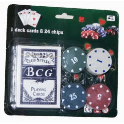 1 Deck of “BCG” Playing Cards & 24 Chips