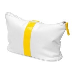 Toiletry bag made from Micro Fibre with PVC contrast stripe and zipper puller with piping.